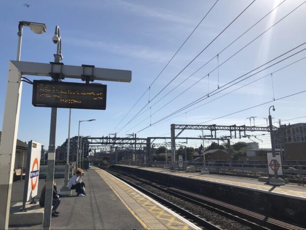 This is an image of blue sky at a train station