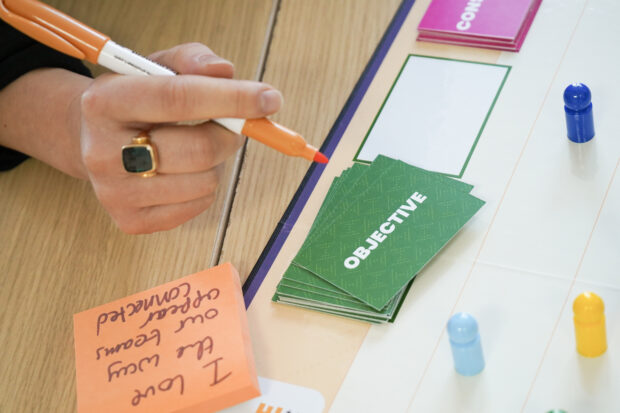 Organogame in use in a workshop setting alongside careful facilitation from the Policy Lab team